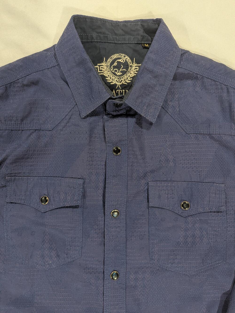 Platini Shirt Mens M Blue Geometric Long Sleeve Western Snap Pockets Casual